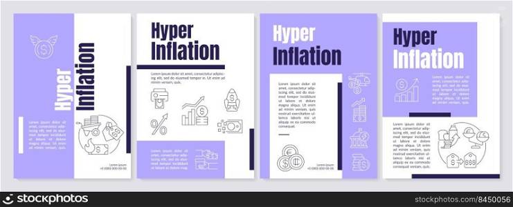 Hyperinflation purple brochure template. Rising prices. Leaflet design with linear icons. Editable 4 vector layouts for presentation, annual reports. Anton, Lato-Regular fonts used. Hyperinflation purple brochure template