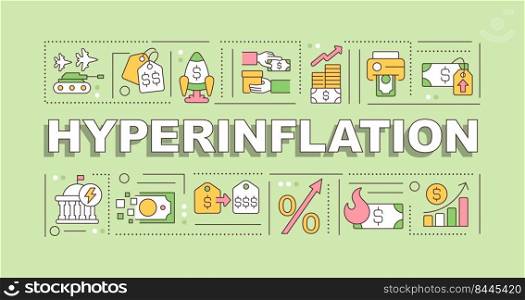 Hyperinflation word concepts blue banner. Economic turmoil. Infographics with editable icons on color background. Isolated typography. Vector illustration with text. Arial-Black font used. Hyperinflation word concepts blue banner