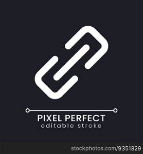 Hyperlink pixel perfect white linear ui icon for dark theme. Website reference. Online chat. Vector line pictogram. Isolated user interface symbol for night mode. Editable stroke. Poppins font used. Hyperlink pixel perfect white linear ui icon for dark theme