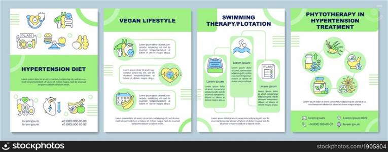 Hypertension diet brochure template. Vegan lifestyle. Flyer, booklet, leaflet print, cover design with linear icons. Vector layouts for presentation, annual reports, advertisement pages. Hypertension diet brochure template