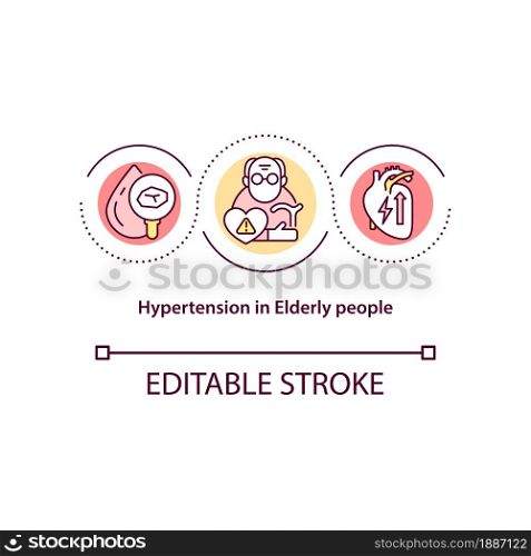 Hypertension in elderly people concept icon. High blood pressure in older adults abstract idea thin line illustration. Vessels losing elasticity. Vector isolated outline color drawing. Editable stroke. Hypertension in elderly people concept icon
