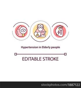 Hypertension in elderly people concept icon. High blood pressure in older adults abstract idea thin line illustration. Vessels losing elasticity. Vector isolated outline color drawing. Editable stroke. Hypertension in elderly people concept icon
