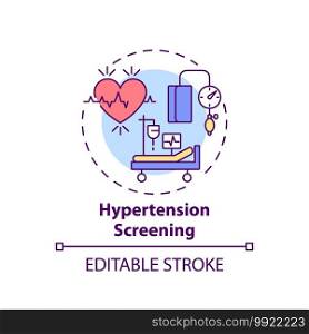 Hypertension screening concept icon. Risk for high blood pressure idea thin line illustration. Preventing cardiovascular diseases. Vector isolated outline RGB color drawing. Editable stroke. Hypertension screening concept icon