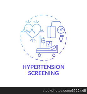 Hypertension screening concept icon. Risk for high blood pressure idea thin line illustration. Heart electrical activity. Lab tests. Physical examination. Vector isolated outline RGB color drawing. Hypertension screening concept icon