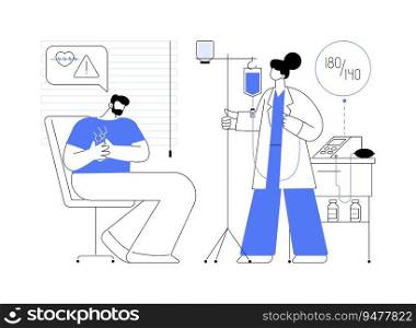 Hypertensive crisis emergency help abstract concept vector illustration. Doctor making injection into patient with a hypertensive crisis in hospital, medical examination abstract metaphor.. Hypertensive crisis emergency help abstract concept vector illustration.