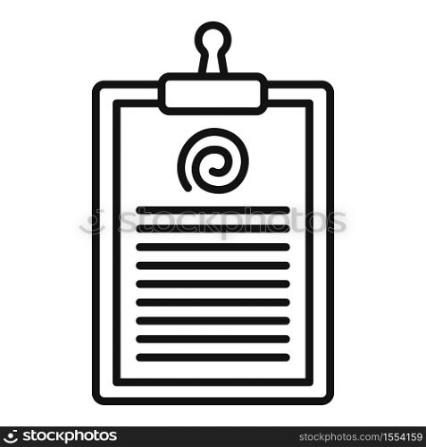 Hypnosis clipboard icon. Outline hypnosis clipboard vector icon for web design isolated on white background. Hypnosis clipboard icon, outline style