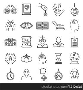 Hypnosis health icons set. Outline set of hypnosis health vector icons for web design isolated on white background. Hypnosis health icons set, outline style