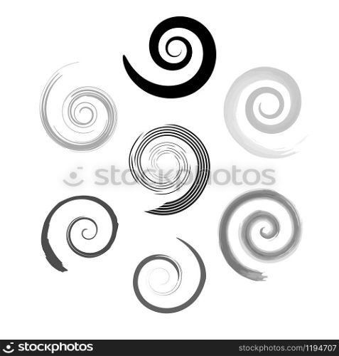 Hypnotic spiral shape icon set. Abstract set of swirl logo symbol isolated on a white background. Vector eps 10 geometric concept illustration