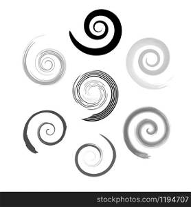 Hypnotic spiral shape icon set. Abstract set of swirl logo symbol isolated on a white background. Vector eps 10 geometric concept illustration