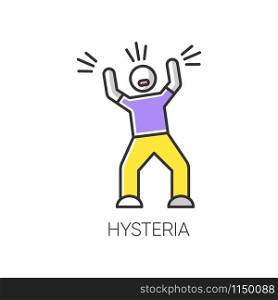 Hysteria color icon. Stress and anxiety. Person screaming. Man shouting and yelling. Panic attack. Rage and frustration. Irritability. Mental disorder. Psychology. Isolated vector illustration