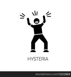 Hysteria glyph icon. Stress, anxiety. Person screaming. Man shouting and yelling. Rage and frustration. Irritability. Mental disorder. Silhouette symbol. Negative space. Vector isolated illustration