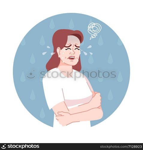 Hysterics flat concept icon. Crying woman sticker, clipart. Uncontrolled behavior and emotional reaction. Stressed woman feeling strong emotions isolated cartoon illustration on white background