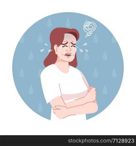 Hysterics flat concept icon. Crying woman sticker, clipart. Uncontrolled behavior and emotional reaction. Stressed woman feeling strong emotions isolated cartoon illustration on white background