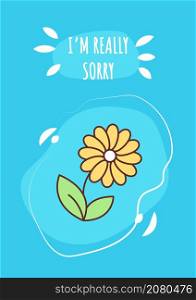 I am really sorry greeting card with color icon element. Regret and confession. Postcard vector design. Decorative flyer with creative illustration. Notecard with congratulatory message. I am really sorry greeting card with color icon element