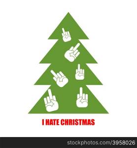 I hate Christmas. Christmas tree for bad children. Christmas tree decorated with fuck. Antisocial emblem for haters of holiday.