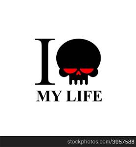 I hate my life. Sad black skull with red eyes. Logo for t-shirts.&#xA;