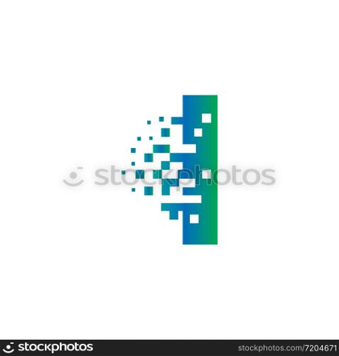 I Initial Letter Logo Design with Digital Pixels in Gradient Colors