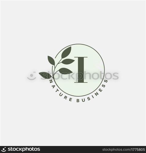 I Letter Logo Circle Nature Leaf, vector logo design concept botanical floral leaf with initial letter logo icon for nature business.