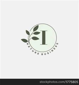 I Letter Logo Circle Nature Leaf, vector logo design concept botanical floral leaf with initial letter logo icon for nature business.