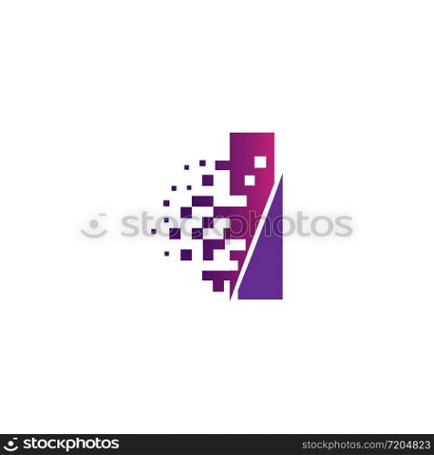 I Letter Logo Design with Digital Pixels in concept strokes