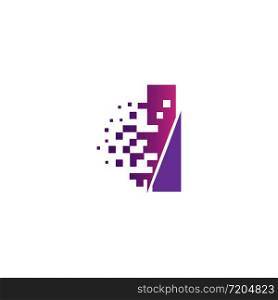 I Letter Logo Design with Digital Pixels in concept strokes