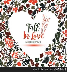 I love autumn. Vector design illustration with heart. Fall in Love calligraphic text.