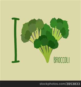 I love Broccoli. Heart of green broccoli. Vector illustration&#xA;