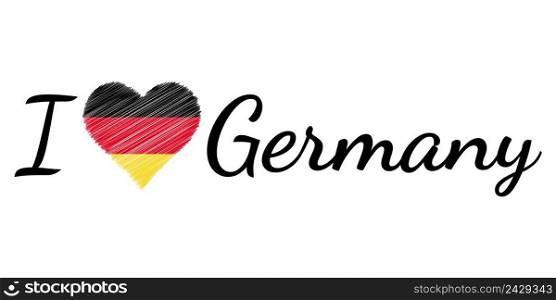 I love country Germany, text heart Doodle, vector calligraphic text, I love Germany flag heart patriot de