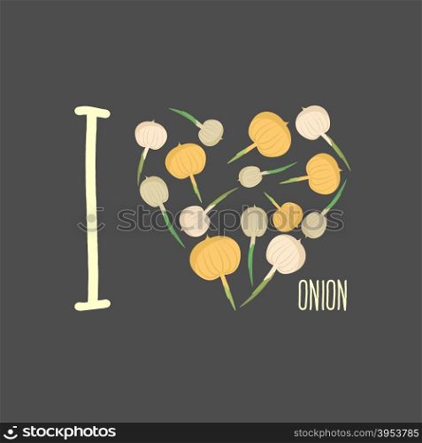 I love onion. Heart of onion bulbs. Vector illustration&#xA;