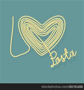 I love pasta. Spaghetti as a symbol of heart. Vector illustration food.