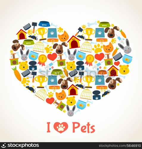 I love pets heart concept with comfort care elements vector illustration