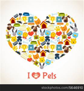 I love pets heart concept with comfort care elements vector illustration
