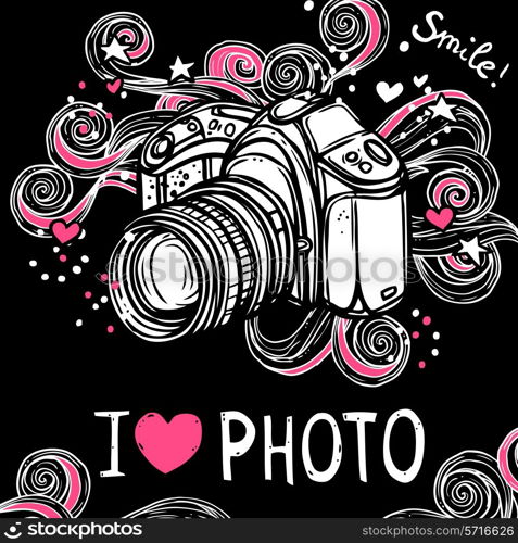 I love photo poster with sketch camera design on black background vector illustration