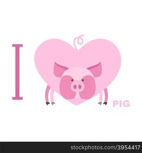 I love pig. Symbol of heart of a pig. Vector illustration for lovers of farm animals&#xA;