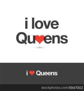 I love Queens. Borough of New York city. Editable vector logo design.