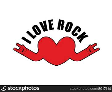 I love rock. Heart with rock hands sign. Symbol for lovers of rock music. Logo for t-shirts rock musicians.