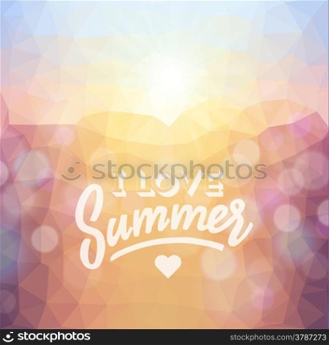 I love summer. Poster on tropical beach background. Vector eps10.
