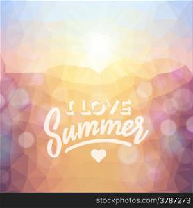 I love summer. Poster on tropical beach background. Vector eps10.