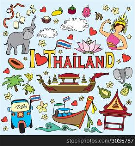 I love Thailand . Set Thai color vector icons and symbols. I love Thailand . Set Thai color vector icons and symbols , vector illustration. I love Thailand . Set Thai color vector icons and symbols
