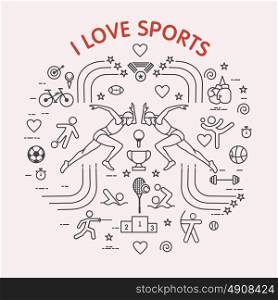 I love the sport. Sports infographics. Different types of sports. The set of elements and icons for print on t-shirts.