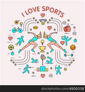 I love the sport. Sports infographics. The set of elements and icons for print on t-shirts. Different types of sports.