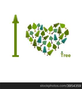 I love trees. Symbol heart of trees and firs. vector illustration for nature lovers.&#xA;