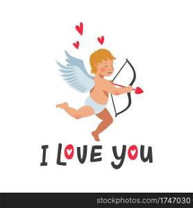 I love you card. Valentin’s day card with cute cupid on white background. Vector illustration. I love you card. Valentin’s day card with cute cupid on white background. Vector illustration.