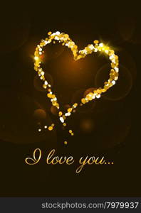 I love you card with a heart made of golden glitter
