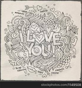 I Love You hand lettering and doodles elements Vector illustration