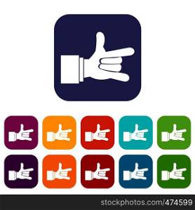 I Love You hand sign icons set vector illustration in flat style In colors red, blue, green and other. I Love You hand sign icons set