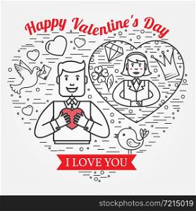 I Love You, Happy Valentine&rsquo;s Day greetings card, labels, badges, symbols, illustrations, tattoo and typography vector elements. For web design and application interface. Thin line icon.