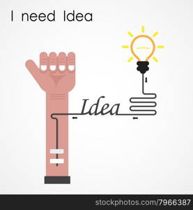 I need Idea concept. Businessman hand and creative light bulb. Business and education idea concept. Vector illustration