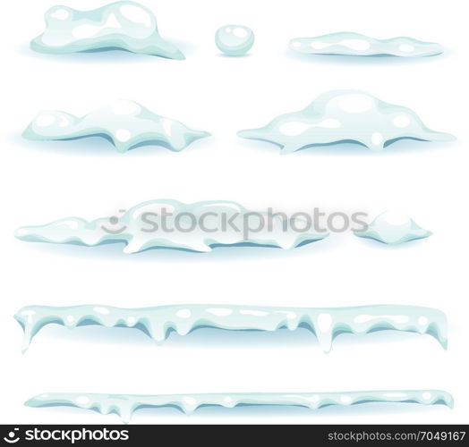 Ice And Snow Elements Set. Illustration of a set of snow caps and snow drifts, isolated on white background, for winter landscapes design