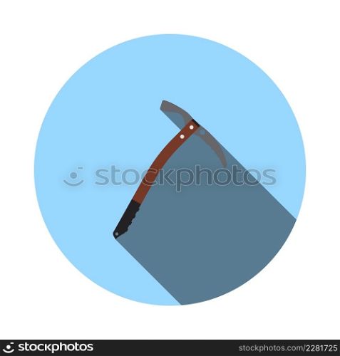 Ice Axe Icon. Flat Circle Stencil Design With Long Shadow. Vector Illustration.